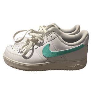 White Nike  Air Force 1 w/ Custom Aqua Swoosh